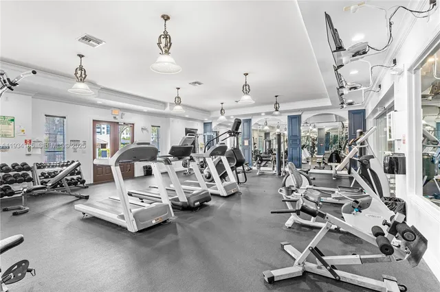 a view of a room with gym equipment