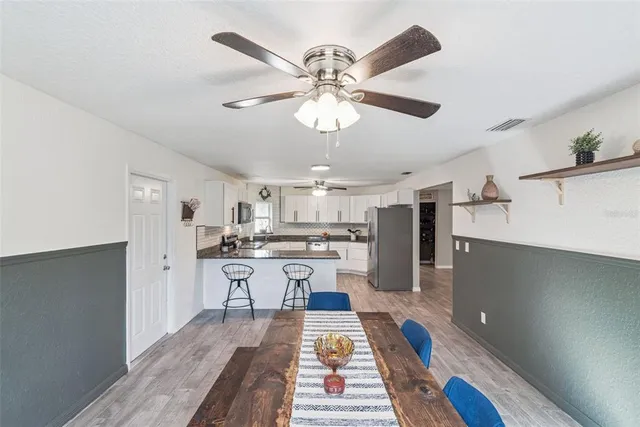 a workspace with furniture and a table