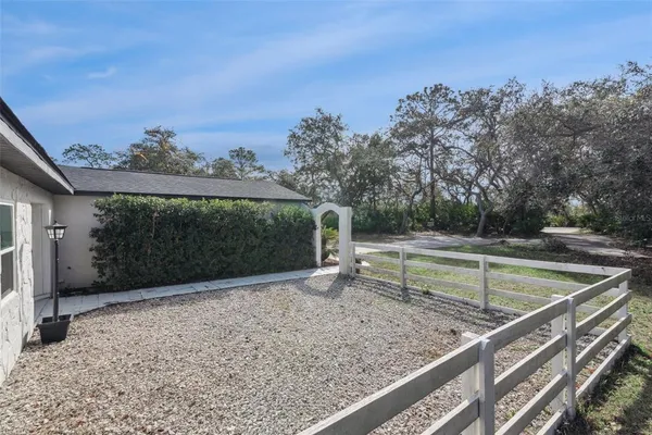 an outdoor space with garden view