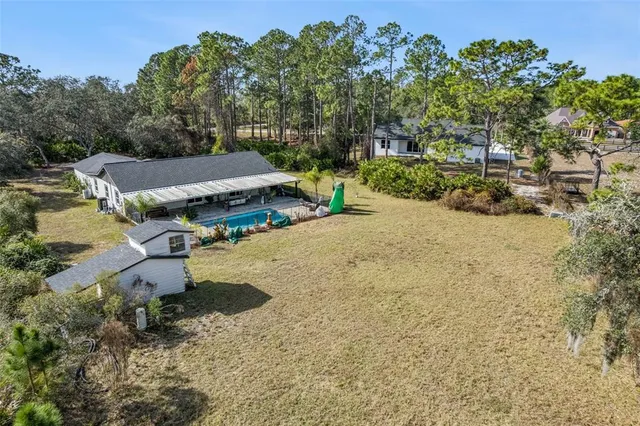 a view of a city with lush green forest