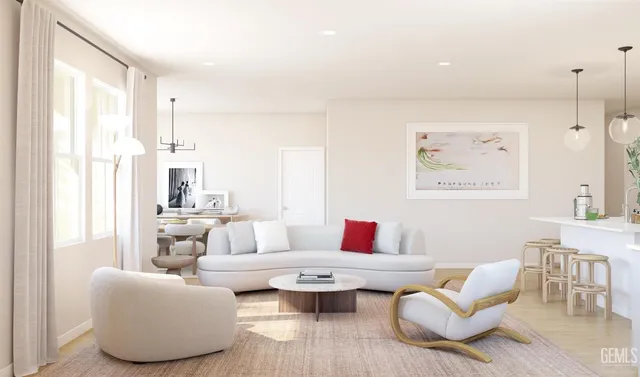 a bedroom with a bed and a mirror