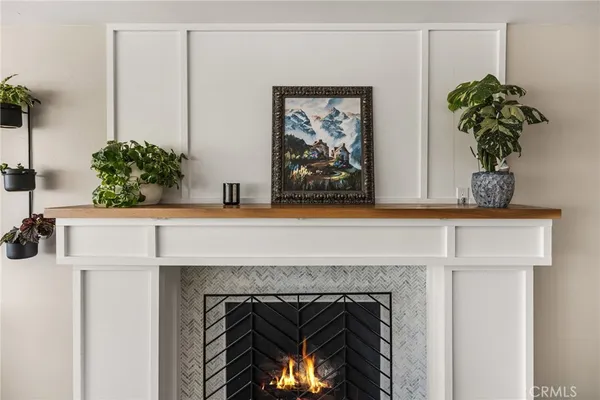 a bathroom with a sink and a fireplace