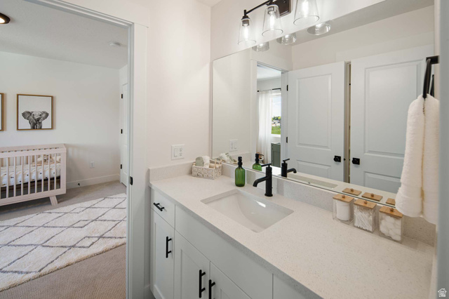 461 West 490 North Lindon, UT 84042 - Photo 16 of 18 Bathroom featuring vanity and light colored carpet