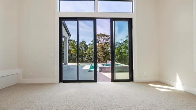 front view of a house with a patio