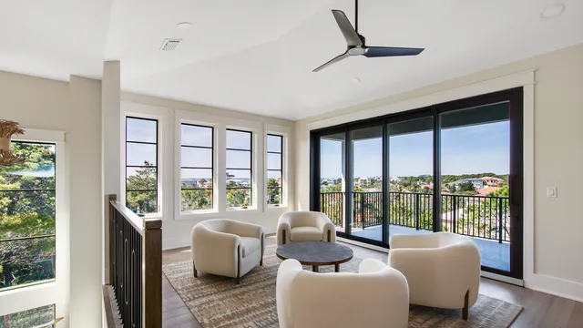 a balcony with view of city