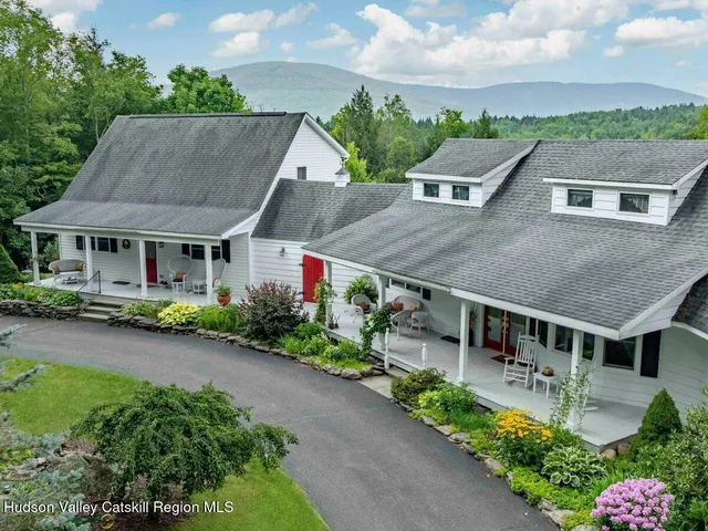 a aerial view of a house with garden