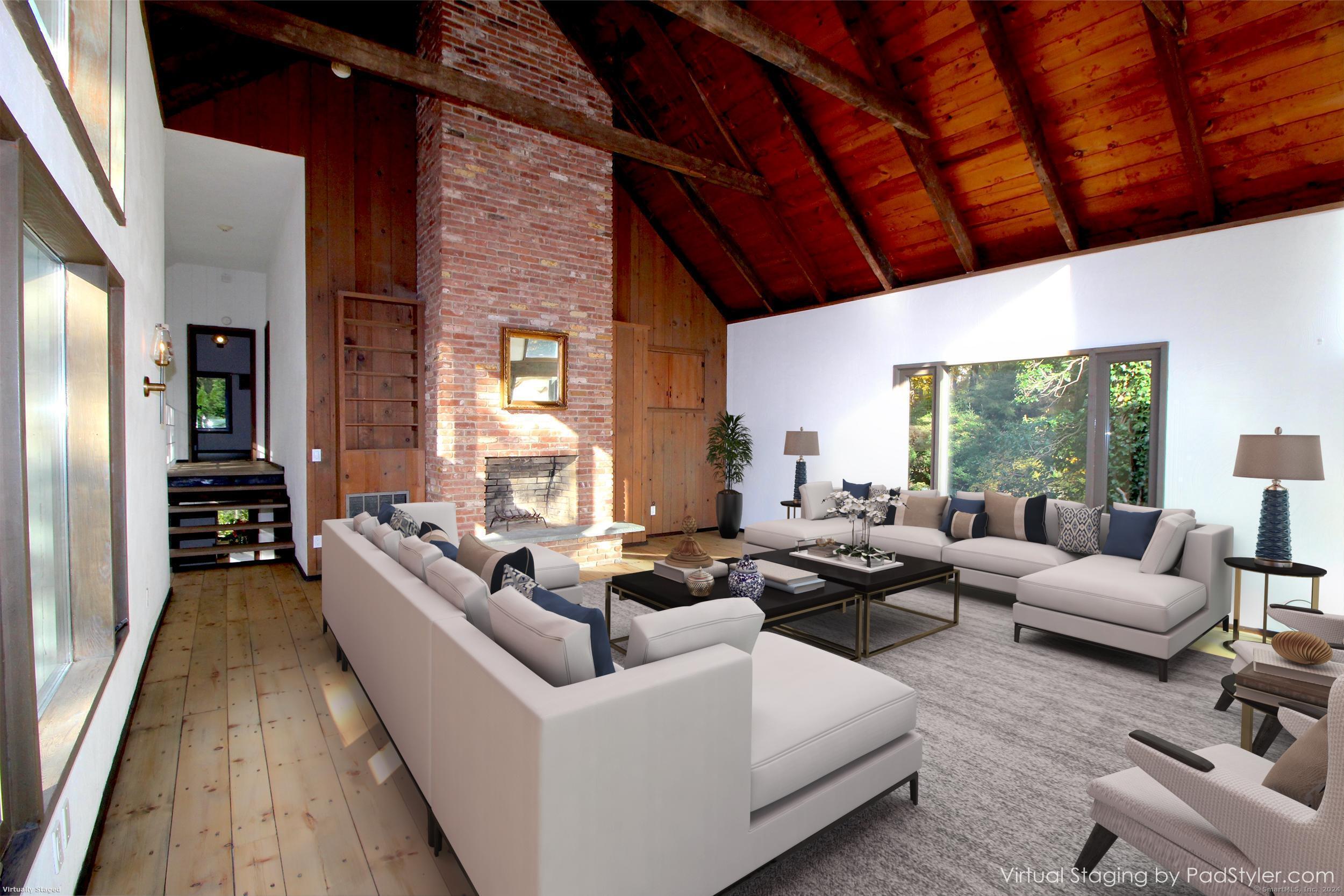 8 Bayberry Ridge Road Westport, CT 06880 - Photo 20 of 39 Virtually staged Great Room with majestic Fireplace and Cathedral Ceiling.