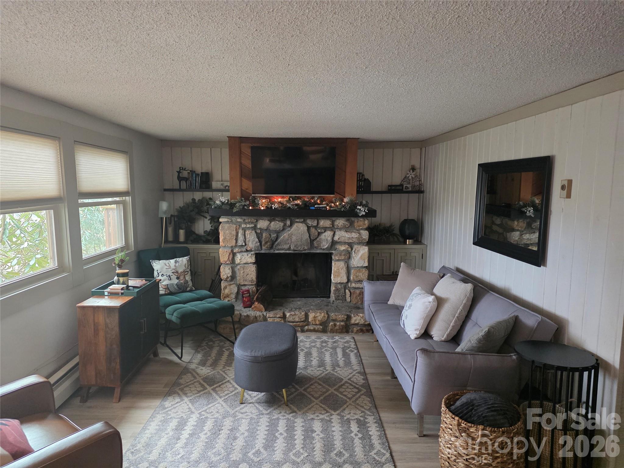 108 Northridge Road, Unit 1B Banner Elk, NC 28604 - Photo 5 of 34 a living room with furniture a flat screen tv and a fireplace