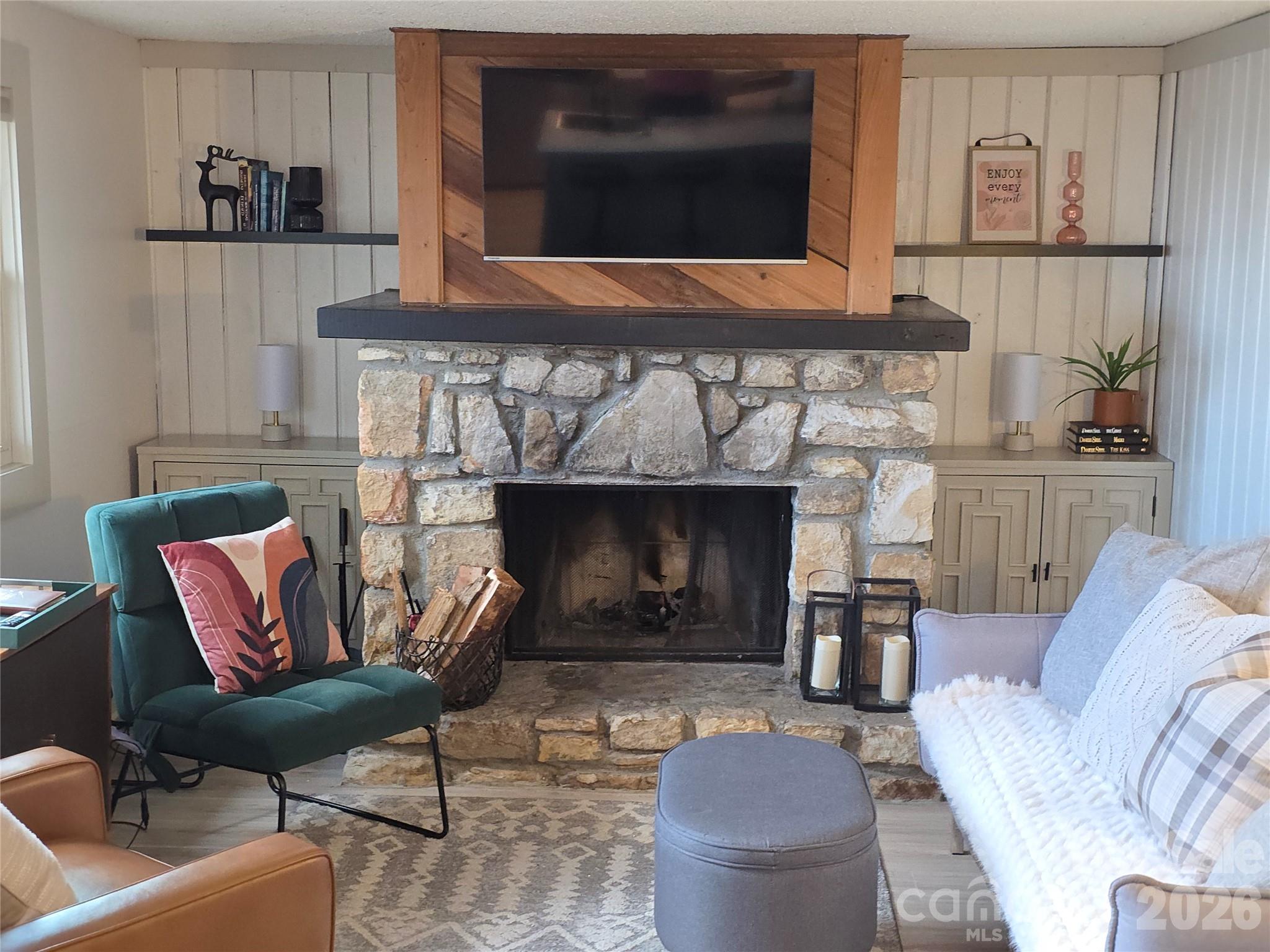 108 Northridge Road, Unit 1B Banner Elk, NC 28604 - Photo 7 of 34 a living room with furniture and a fireplace