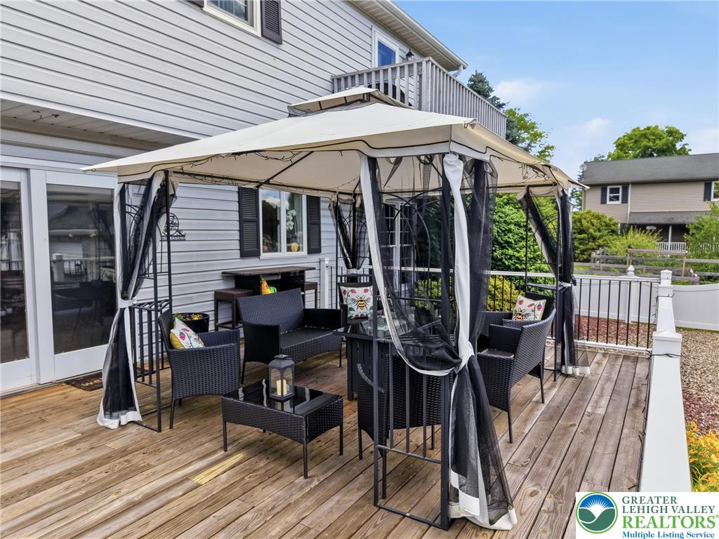 890 Lahr Road Nazareth, PA 18064 - Photo 54 of 71 A spacious wooden deck provides an inviting outdoor entertainment area, complete with a covered gazebo.