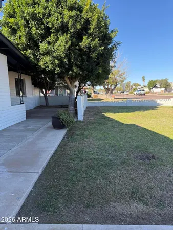 a view of swimming pool and trees in the background