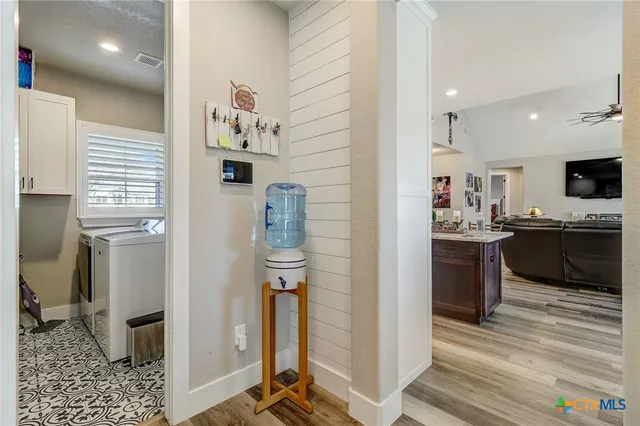 a bedroom with a bed and furniture