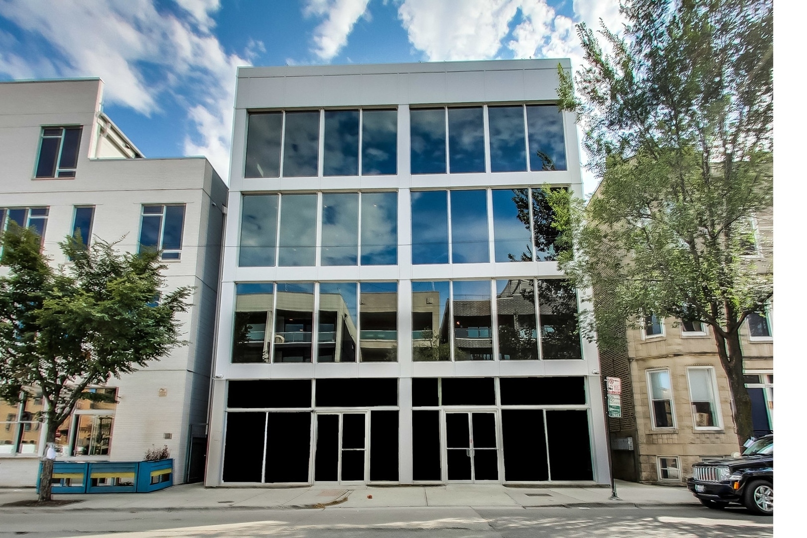 a view of a building with a window
