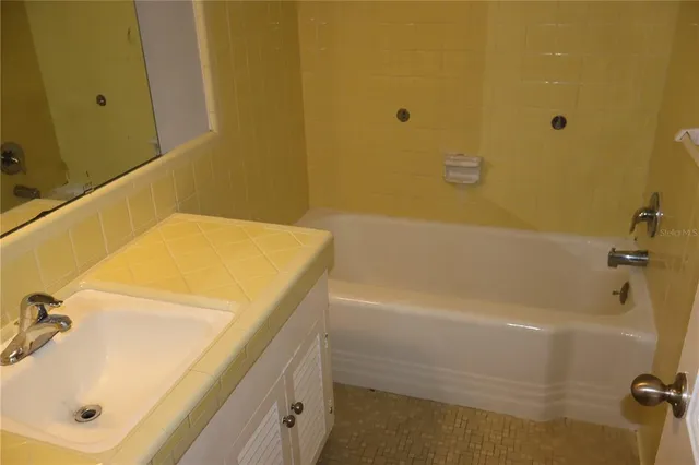 a bathroom with a bathtub