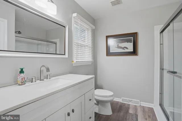 a bathroom with a toilet a sink and mirror