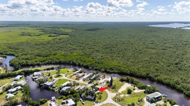 an aerial view of residential houses with outdoor space and street view