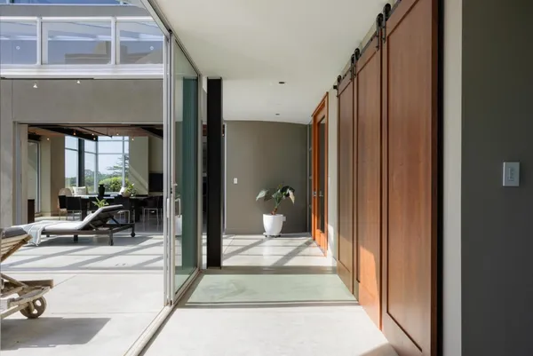 a view of balcony with furniture