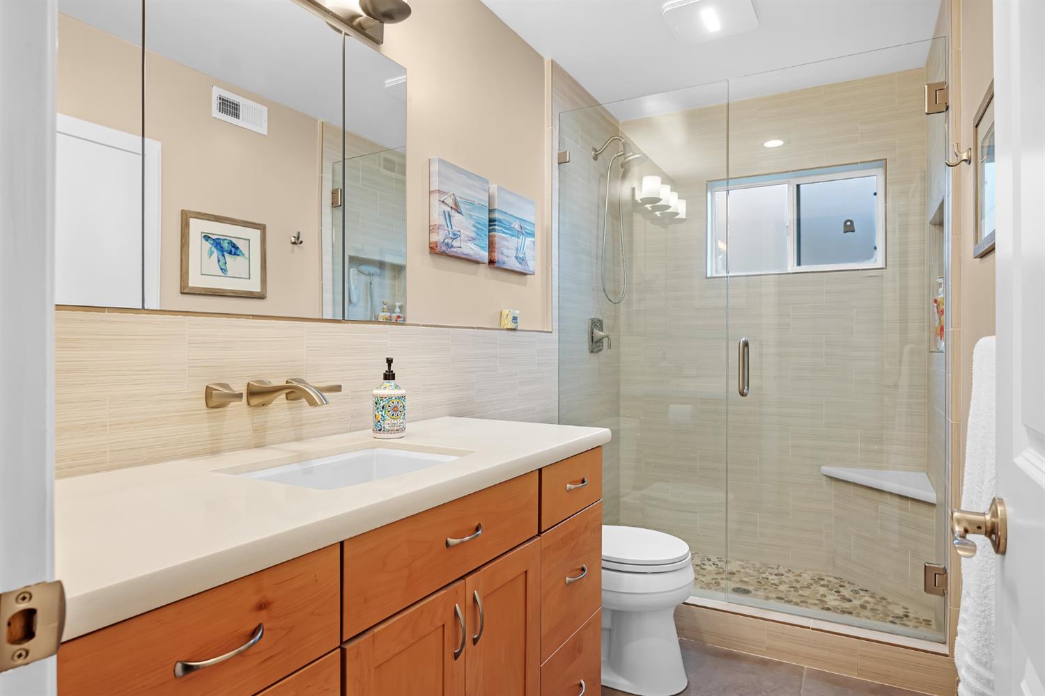 5220 Shelato Way Carmichael, CA 95608 - Photo 22 of 40 a bathroom with a granite countertop sink a toilet and shower
