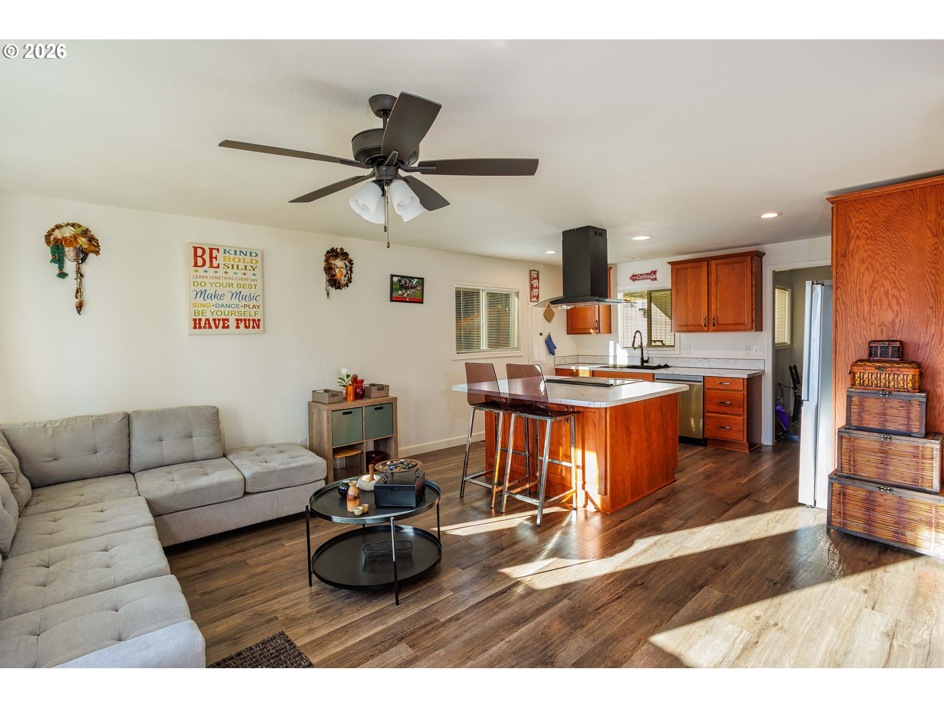 8715 Northeast Clackamas Street Portland, OR 97220 - Photo 5 of 25 a living room with furniture and kitchen view