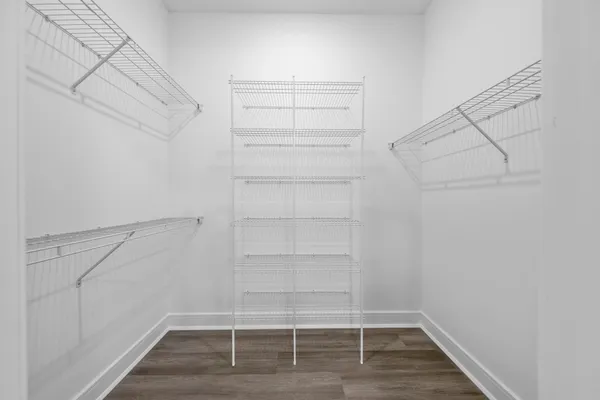 a view of an empty walk in closet