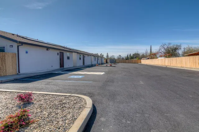 a view of a backyard of house
