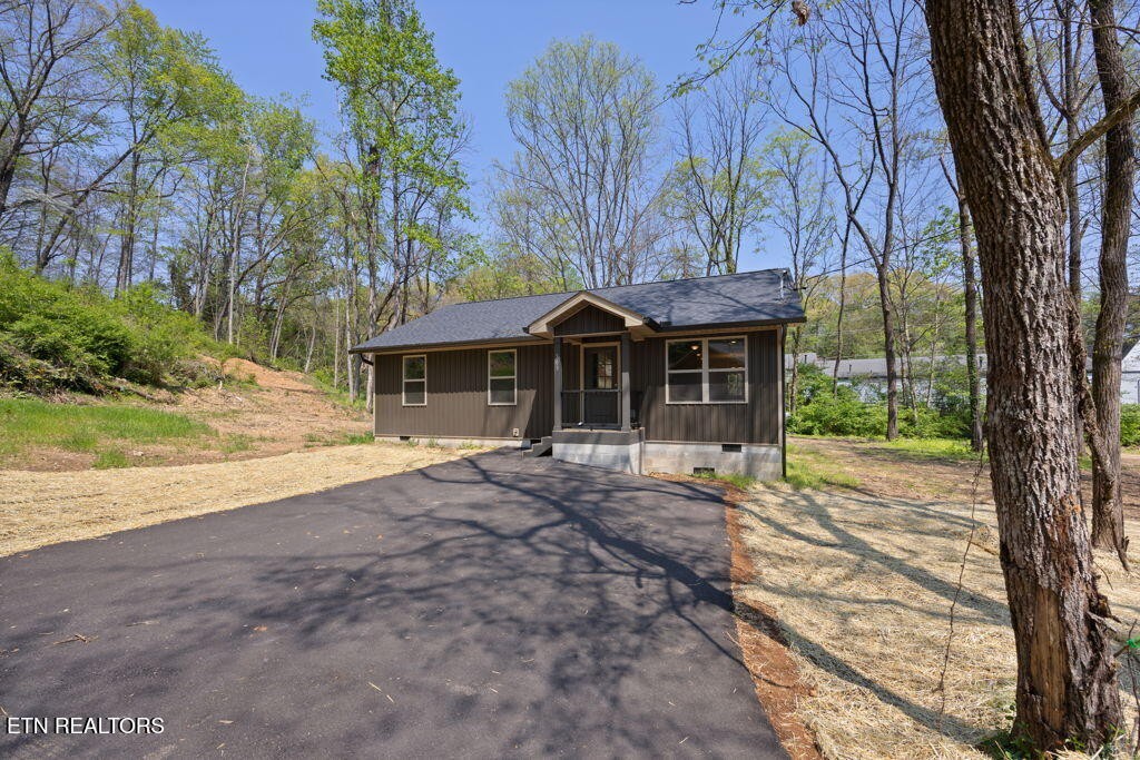 a front view of house with a garden