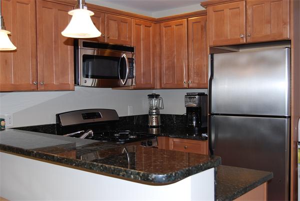 349 Norfolk Street, Unit R Cambridge, MA 02139 - Photo 4 of 11 a kitchen with granite countertop a refrigerator a stove a sink a counter space and cabinets