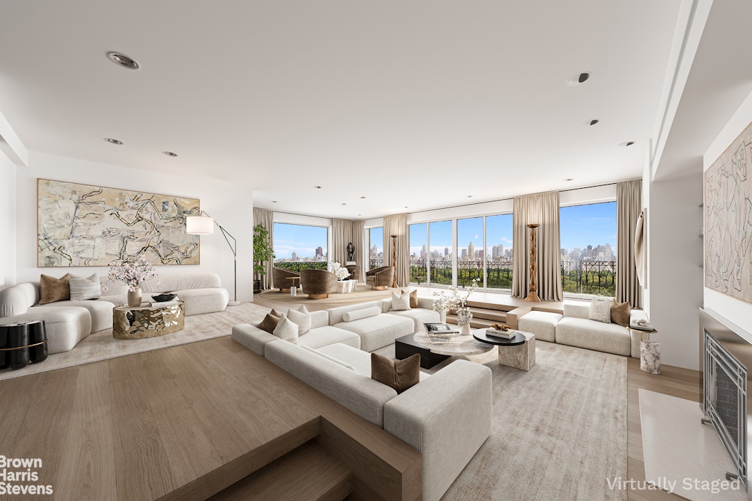 101 Central Park West, Unit PHF Manhattan, NY 10023 - Photo 6 of 27 a living room with furniture large windows and wooden floor