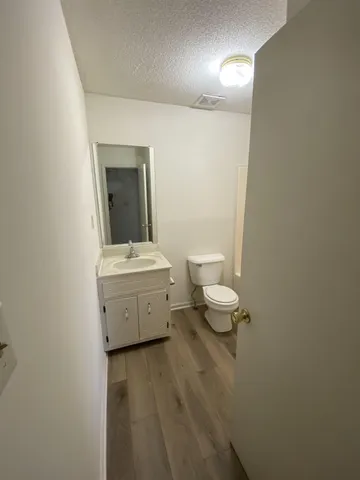 a bathroom with a toilet a sink and mirror