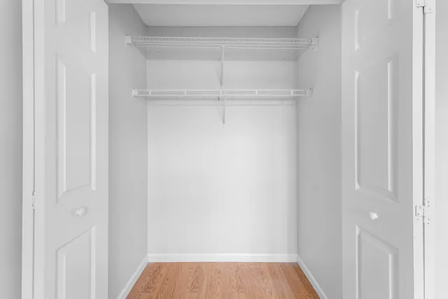 a view of walk in closet with empty racks