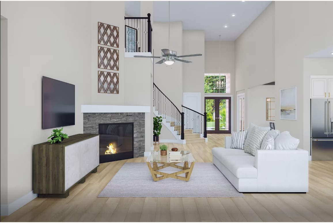 11931 Golden Cove Rosharon, TX 77583 - Photo 7 of 14 a living room with furniture and a fireplace