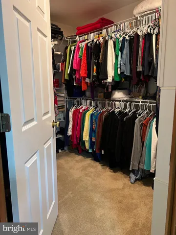 a view of walk in closet with clothes