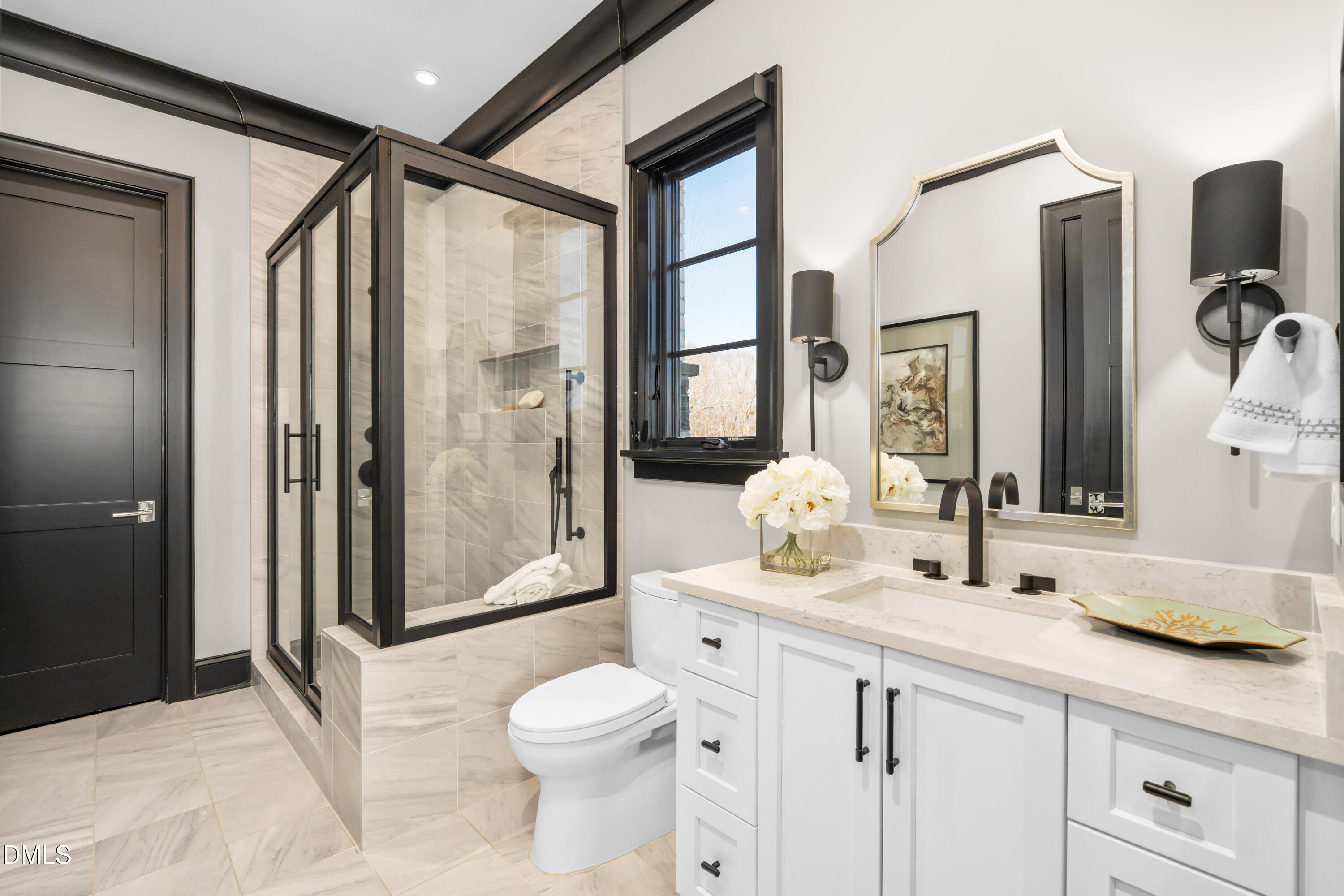 6508 Century Oak Court Raleigh, NC 27613 - Photo 29 of 91 a bathroom with a granite countertop sink toilet and shower