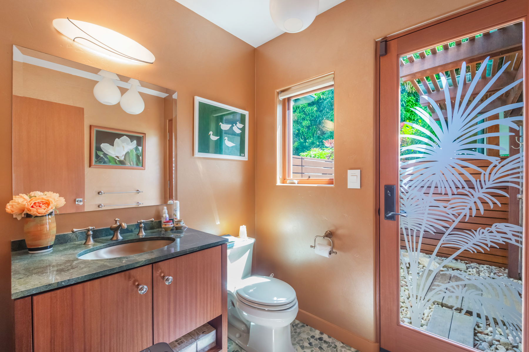 2874 A Kauapea Road Kilauea, HI 96754 - Photo 14 of 30 a bathroom with a granite countertop sink and a mirror