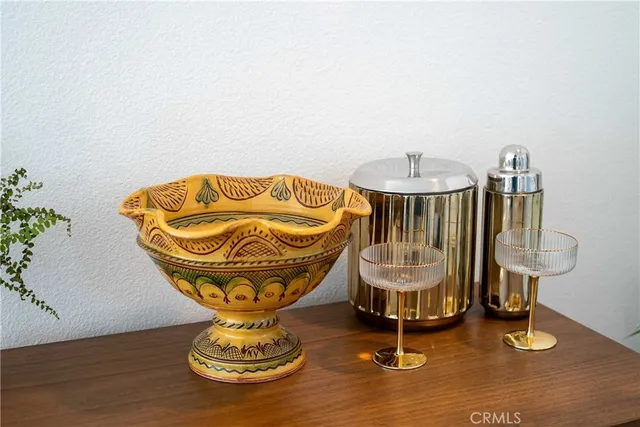 a view of a chandelier in a room