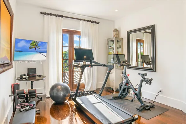 a room with gym equipment
