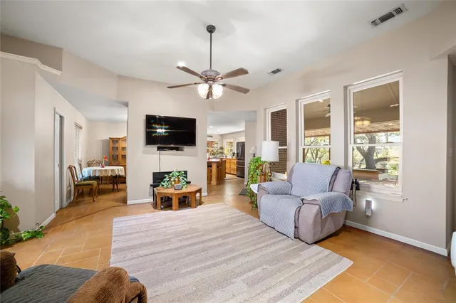 a living room with furniture fireplace and a flat screen tv