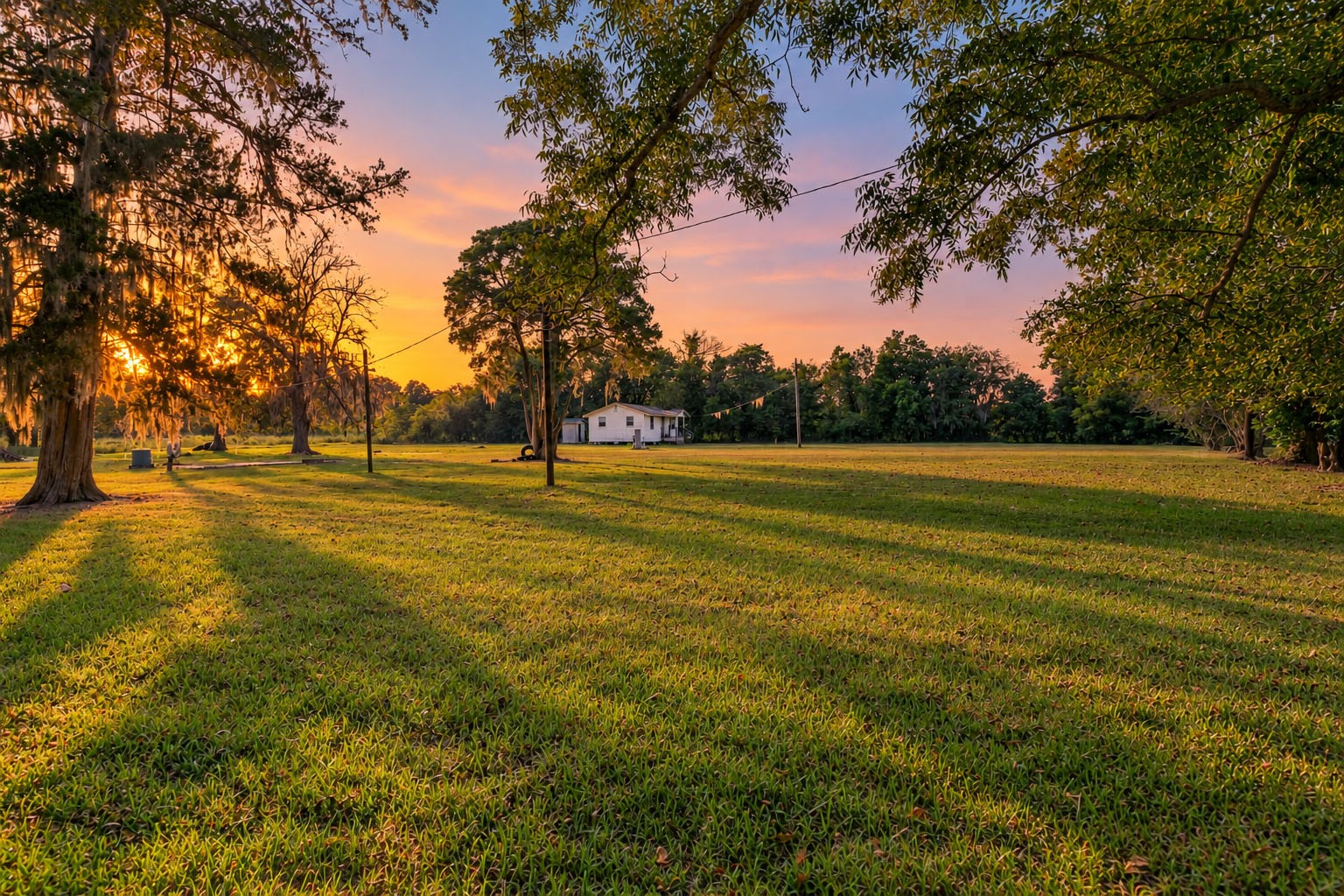 3014 Farm To Market 524 Road Sweeny, TX 77480 - Photo 2 of 18 This 6.7-acre unrestricted property offers a beautiful mix of cleared land and mature trees, giving you usable space while keeping the lush, country feel. Photo Digitally enhanced twilight image.