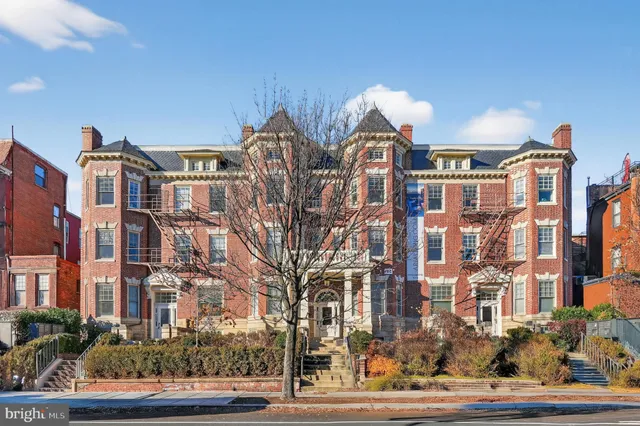 a front view of a multi story building