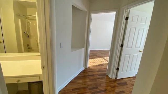 a bathroom with a bathtub