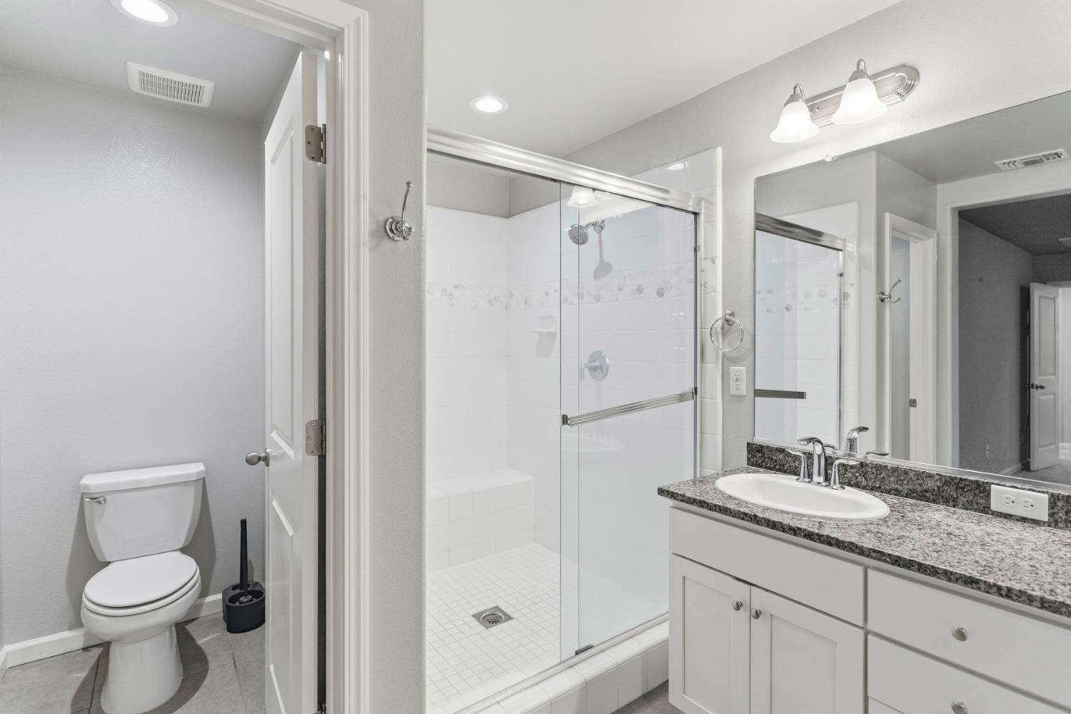 859 Lassen Lane West Madera, CA 93636 - Photo 9 of 19 a bathroom with a granite countertop sink toilet and shower