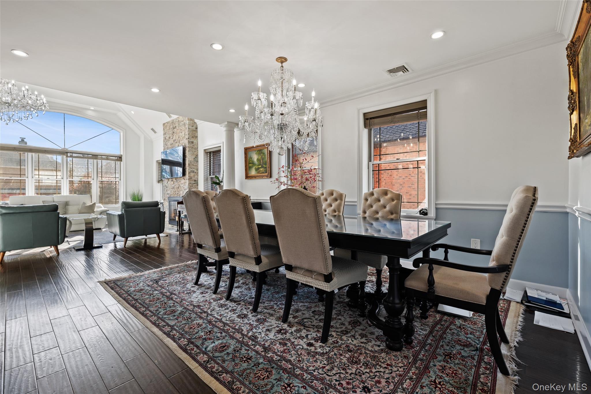 2063 Narragansett Avenue, Unit 2 Bronx, NY 10461 - Photo 11 of 37 Dining room with a chandelier, dark wood-style flooring, ornamental molding, recessed lighting, and plenty of natural light