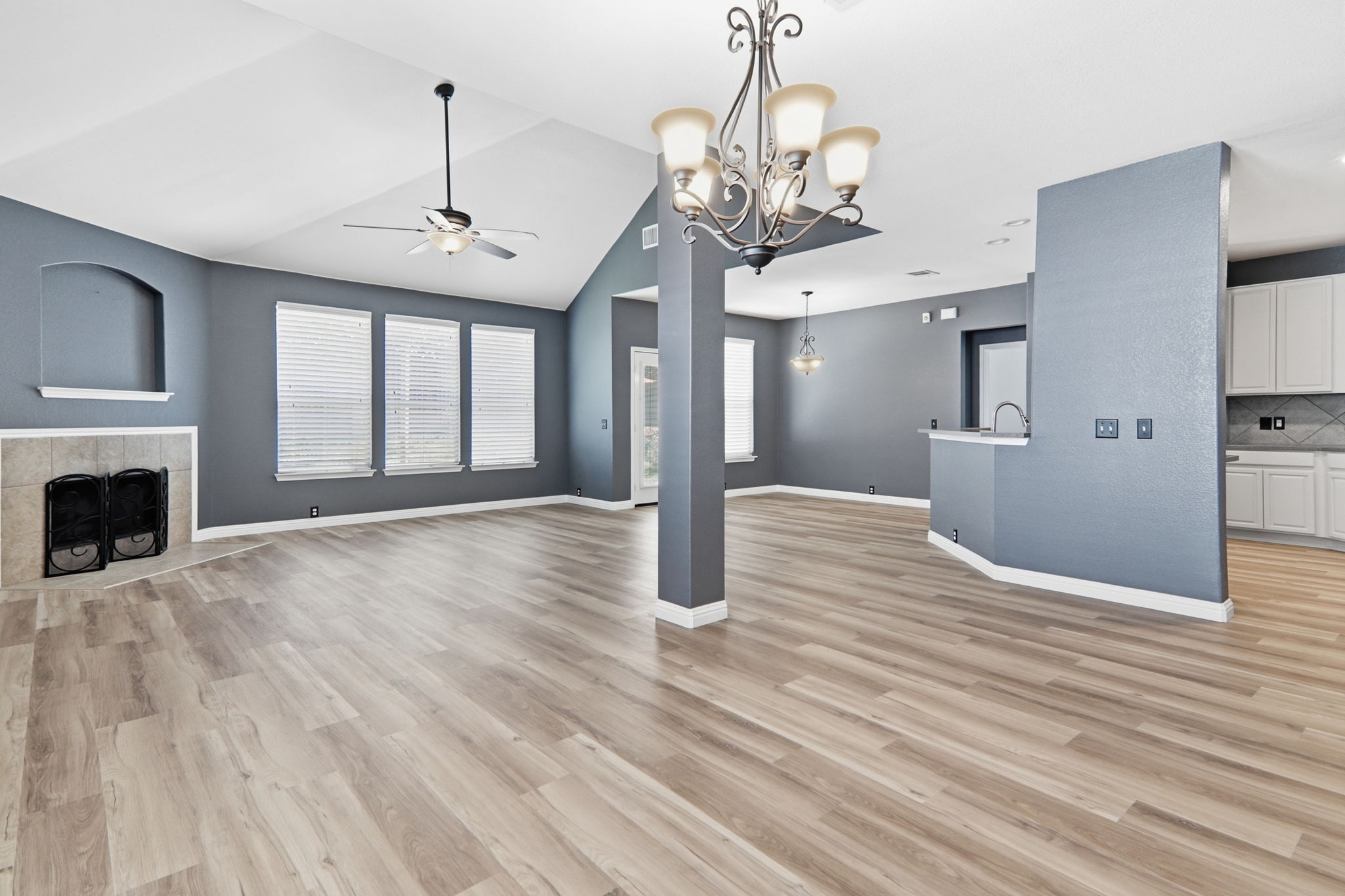 2157 Paradise Ridge Drive Round Rock, TX 78665 - Photo 7 of 34 a view of a livingroom with wooden floor and fireplace