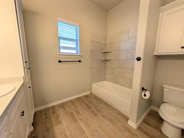 a bathroom with a toilet a sink and bathtub