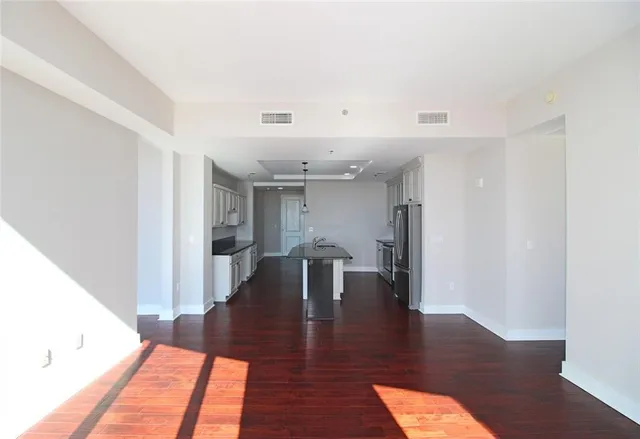 a view of dining room with wooden floor
