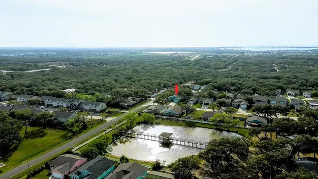 a view of a lake with a city