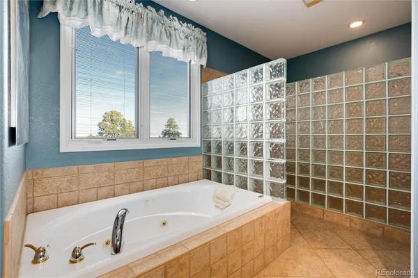 a bathroom with a tub and a shower