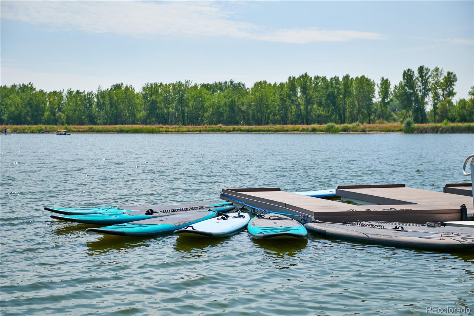12864 Pinnacle Firestone, CO 80504 - Photo 25 of 29 a view of a lake with lawn chairs and large trees