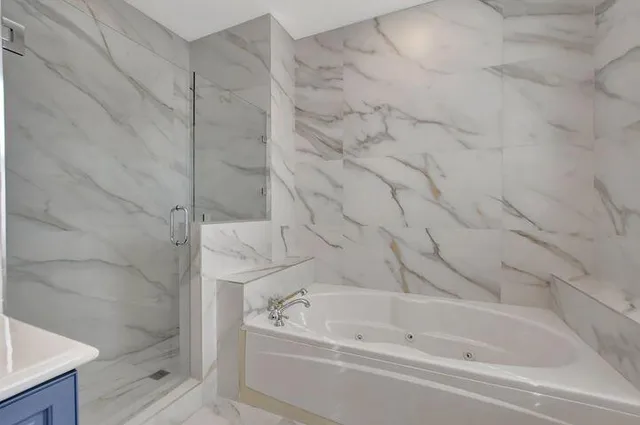 a bathroom with a bathtub