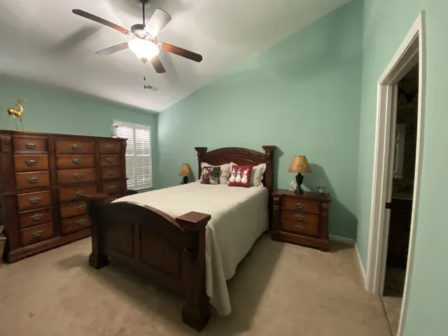 a bedroom with a bed and a walk in closet